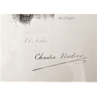 Gravure met handtekening Jean Charles Emmanuel Nodier 1780-1844